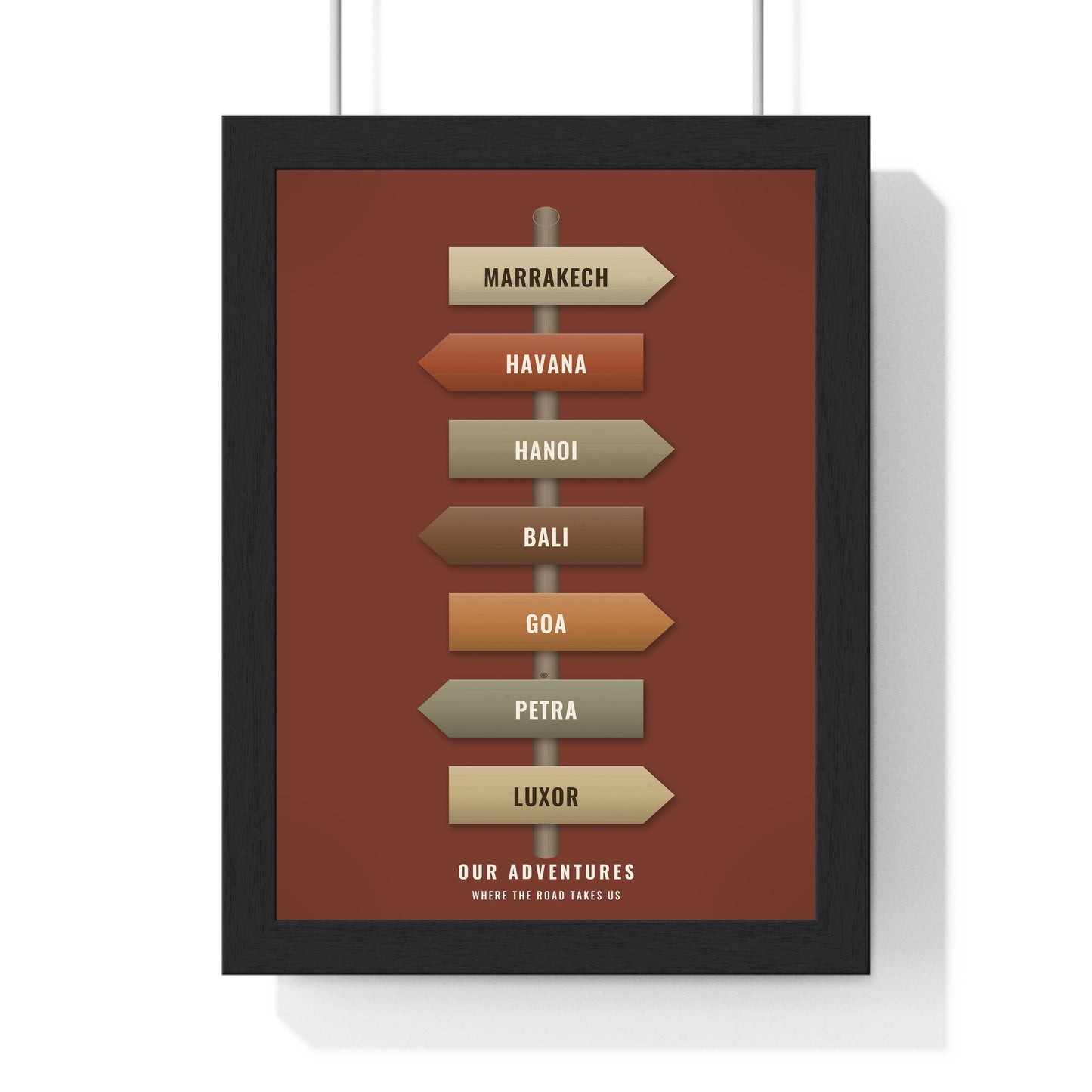 Rust custom travel signpost poster for holiday memories