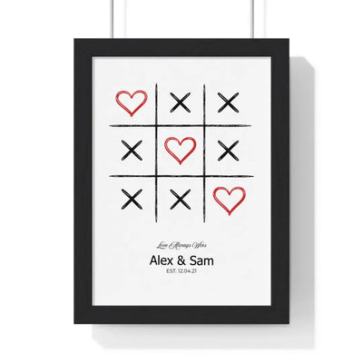 Personalised tic tac toe love print with hearts and names
