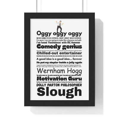The Office (UK) word cloud quotes print framed on a wall - unofficial fan art by Poster Kingz