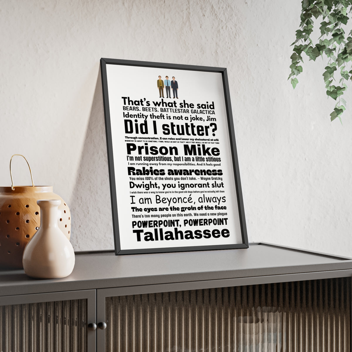 The Office (US) word cloud quotes print framed on a wall - unofficial fan art by Poster Kingz