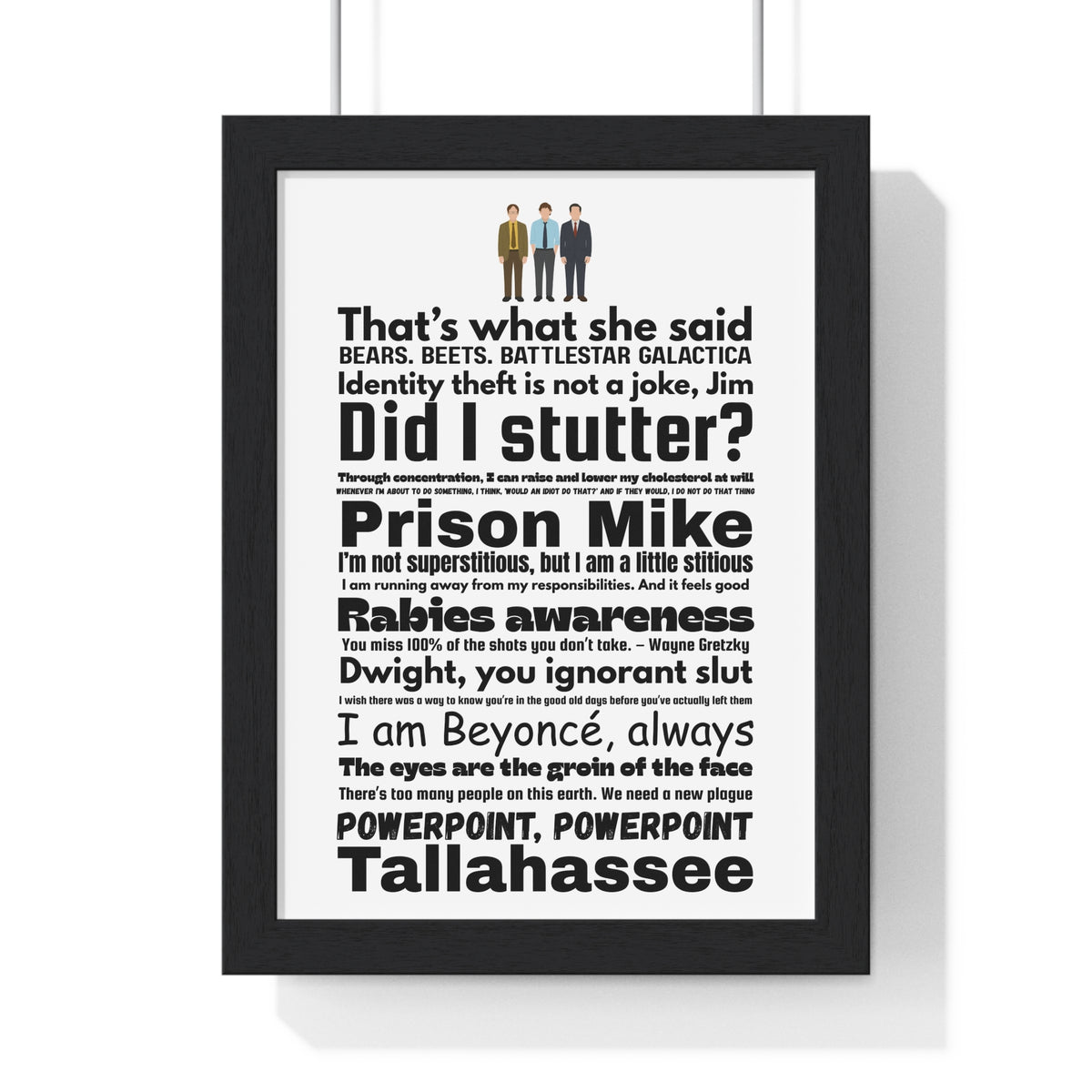 The Office (US) word cloud quotes print framed on a wall - unofficial fan art by Poster Kingz