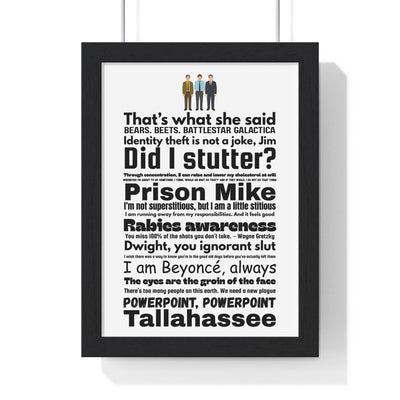The Office (US) word cloud quotes print framed on a wall - unofficial fan art by Poster Kingz