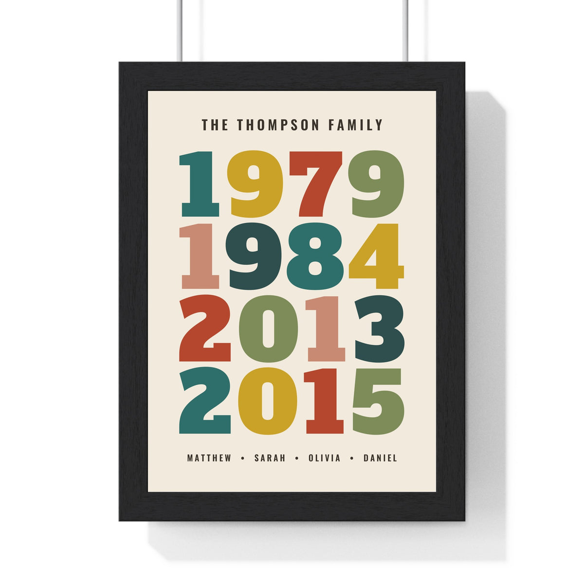 Personalised Family Years retro print in a black frame