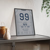 Aaron Judge 2022 62nd Home Run Poster - New York Yankees 99 Jersey Print framed and leaning on a sideboard