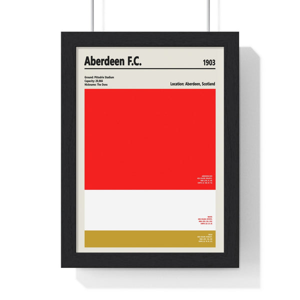 Aberdeen FC colour palette print framed showing iconic red white and gold club colours