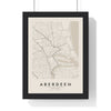 Aberdeen street map poster in cream, minimal city map print framed in a black frame
