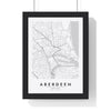Aberdeen street map poster in white, minimal city map print framed in a black frame