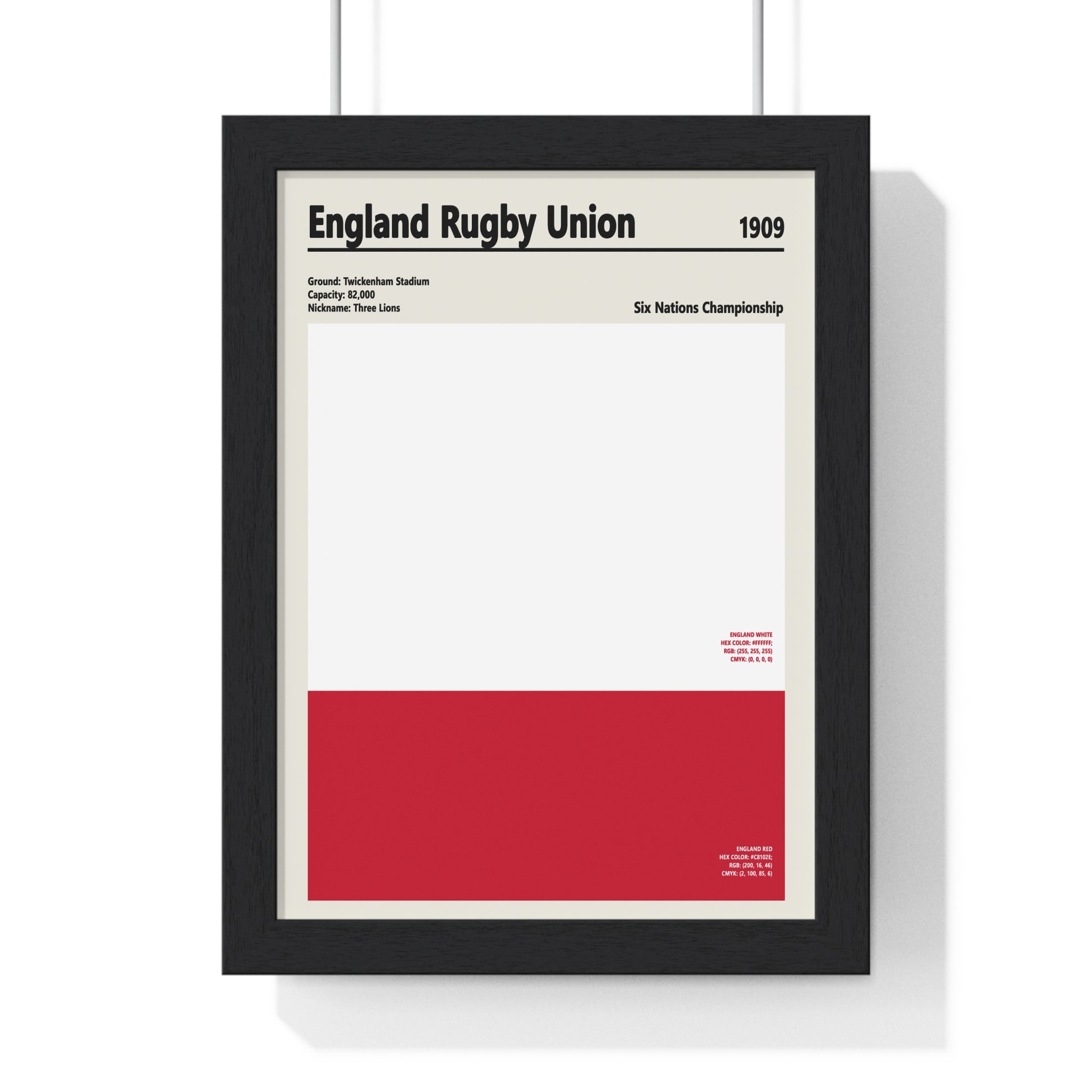 Framed poster of England Rugby Union Six Nations Championship on a white background