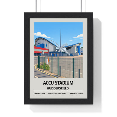 Accu Stadium Huddersfield Town print framed in a black frame, ready to hang