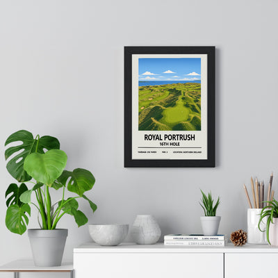 Royal Portrush golf course poster framed on a living room wall