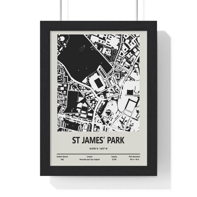 St James’ Park stadium map print black and white wall art