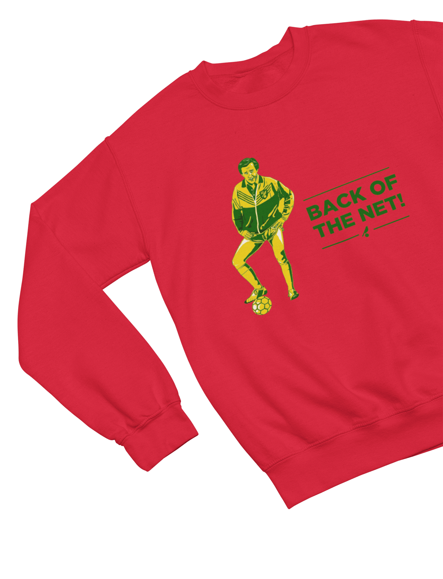 Red t-shirt with Alan Partridge Back of the Net & Sweatshirt Parody back view