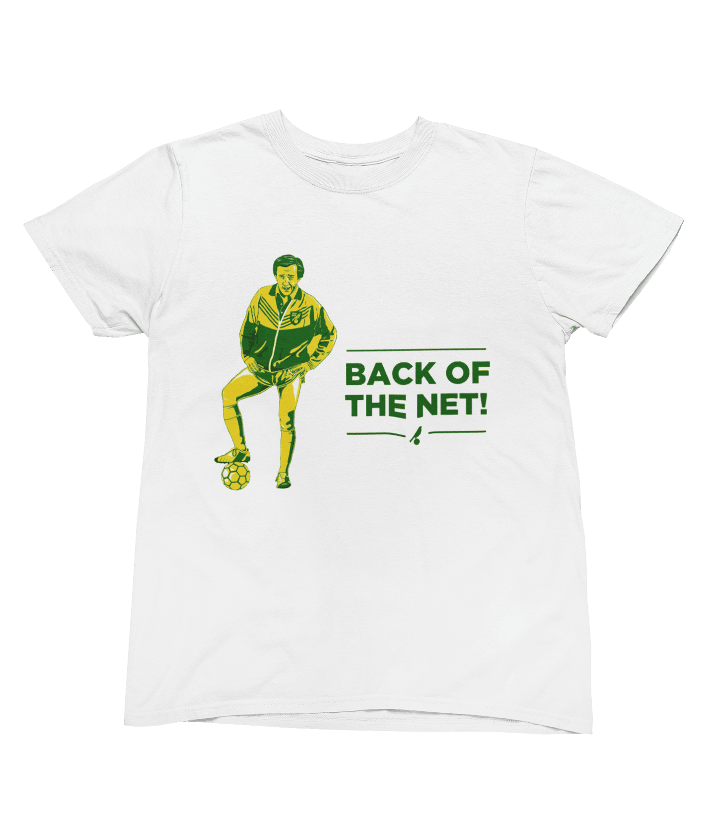 White t-shirt with Alan Partridge Back of the Net & Sweatshirt Parody wall display