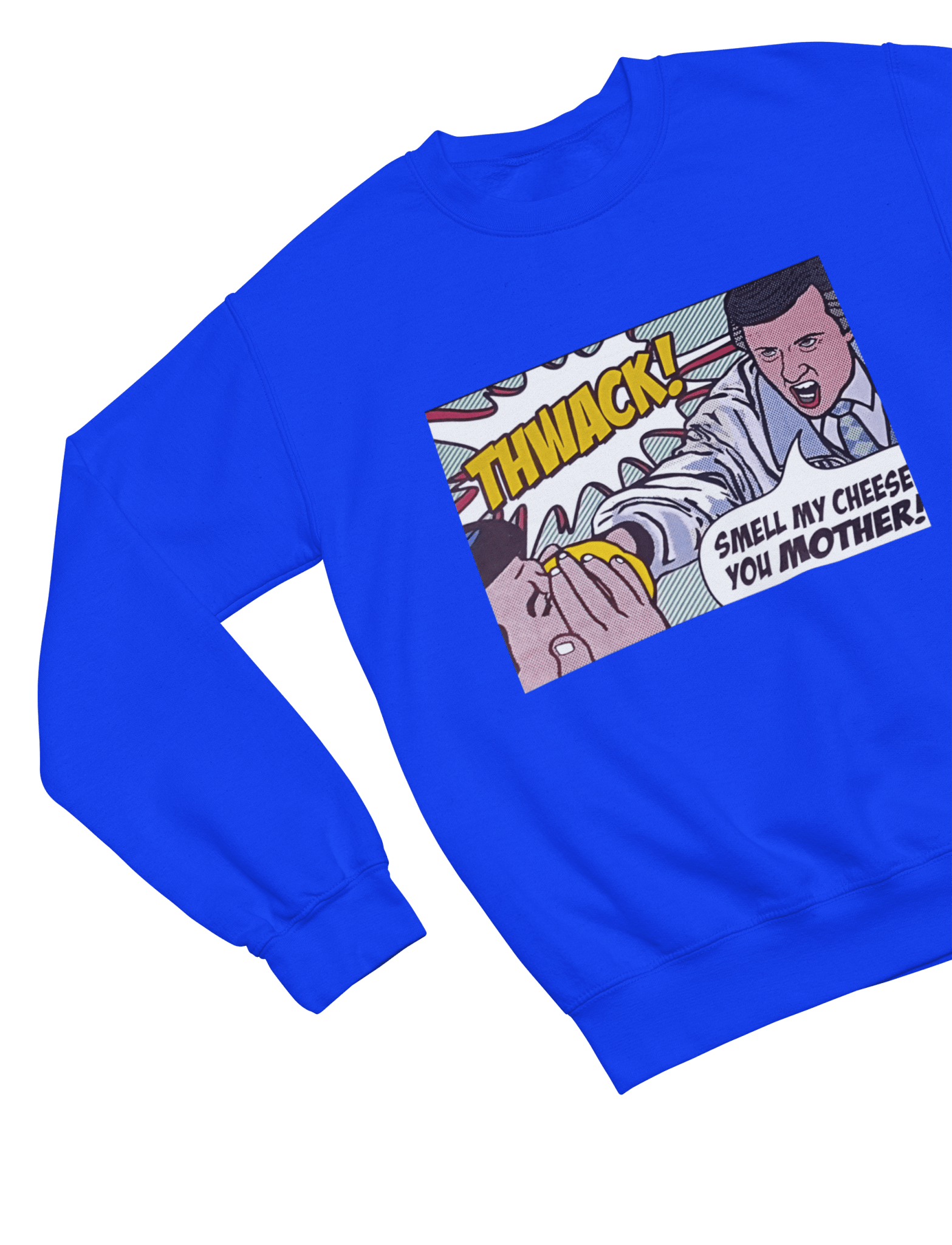 Grey t-shirt with Alan Partridge Smell My Cheese Sweatshirt Parody Jumper flat lay
