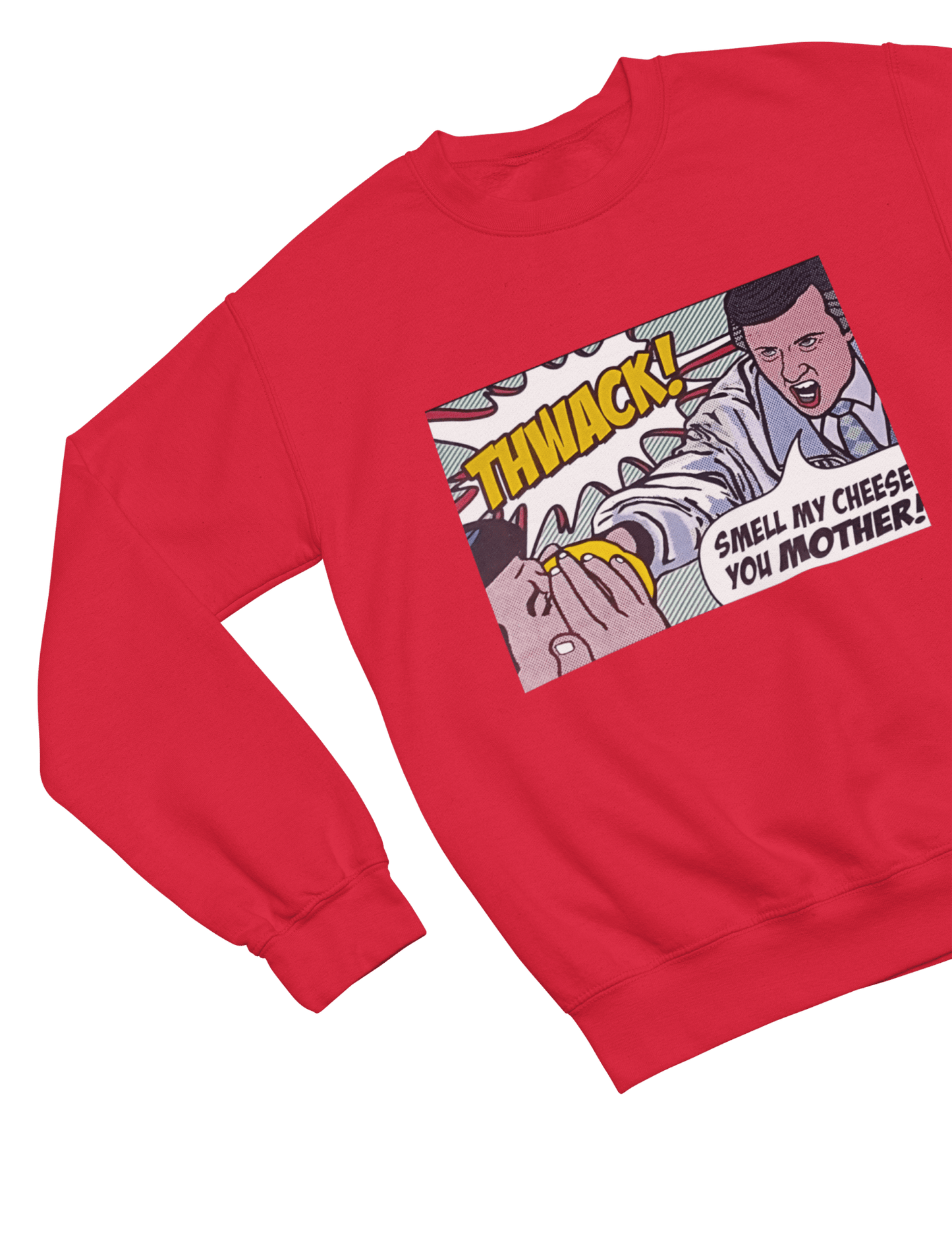 Black t-shirt with Alan Partridge Smell My Cheese Sweatshirt Parody Jumper wall display