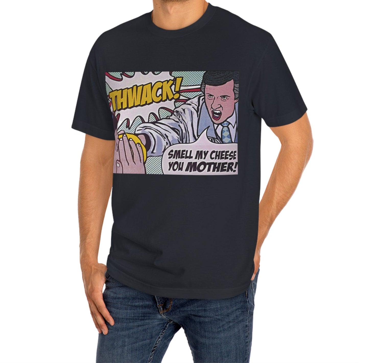 Grey t-shirt with Alan Partridge Smell My Cheese Sweatshirt Parody Jumper back view