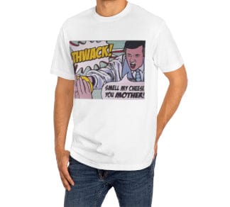Black t-shirt with Alan Partridge Smell My Cheese Sweatshirt Parody Jumper front view