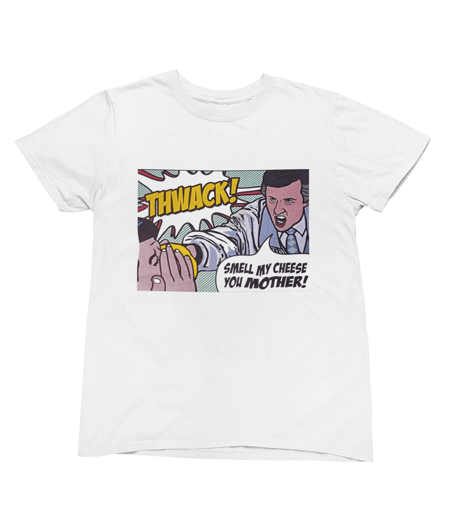 White t-shirt with Alan Partridge Smell My Cheese Sweatshirt Parody Jumper