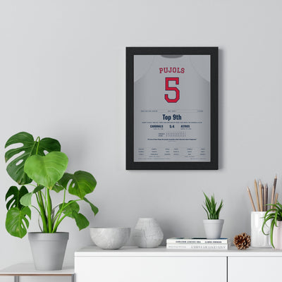 Albert Pujols 2005 NLCS Game 5 Home Run Poster - St. Louis Cardinals 5 Jersey Print framed on a living room wall
