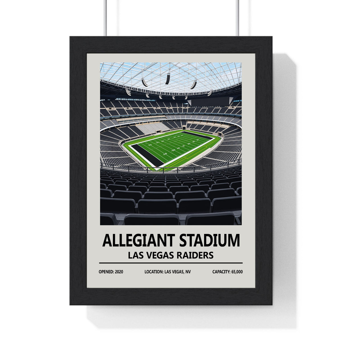 Las Vegas Raiders Allegiant Stadium print framed in a black frame, ready to hang