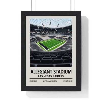 Las Vegas Raiders Allegiant Stadium print framed in a black frame, ready to hang