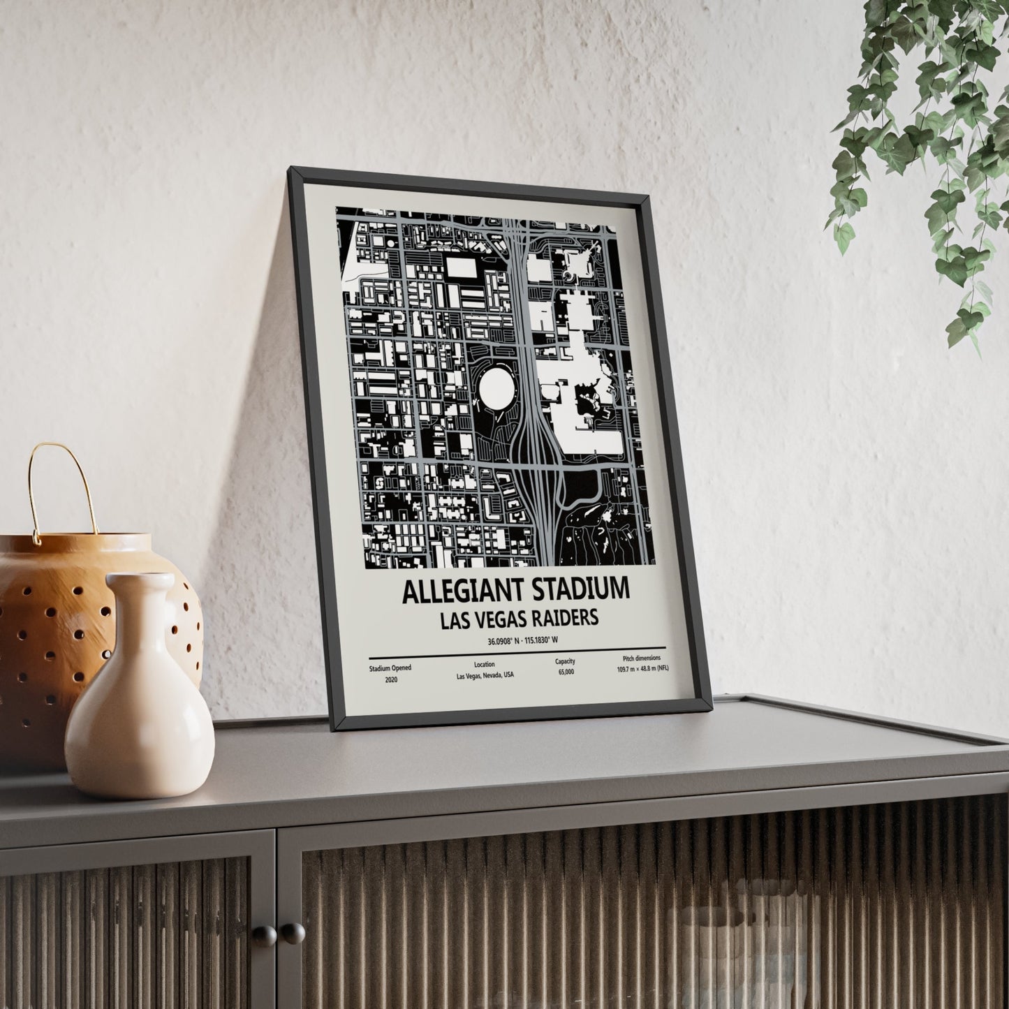 Framed Allegiant Stadium - Las Vegas Raiders map print