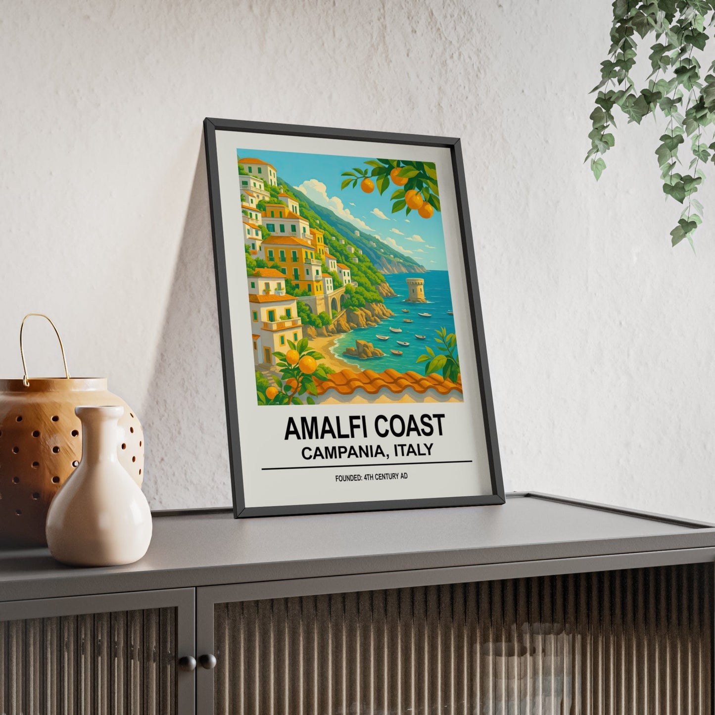 Framed Amalfi Coast travel poster