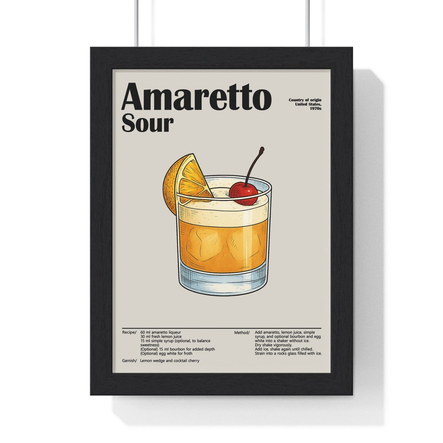 Framed Amaretto Sour cocktail poster