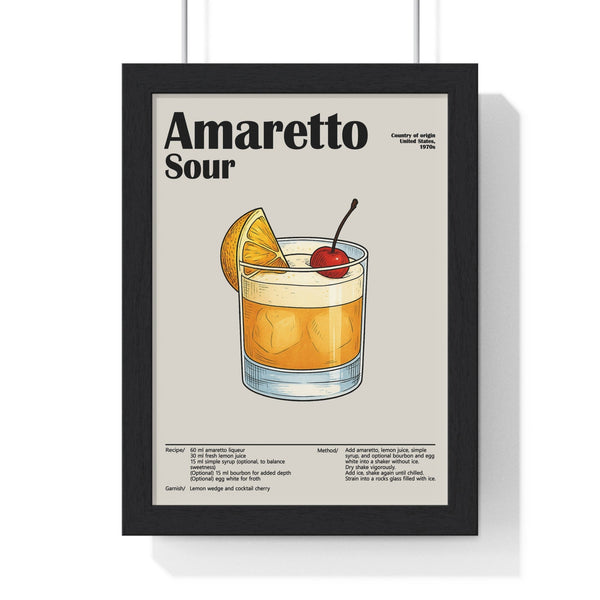 Amaretto Sour cocktail poster framed on wall – classic bar drink wall art by Poster Kingz