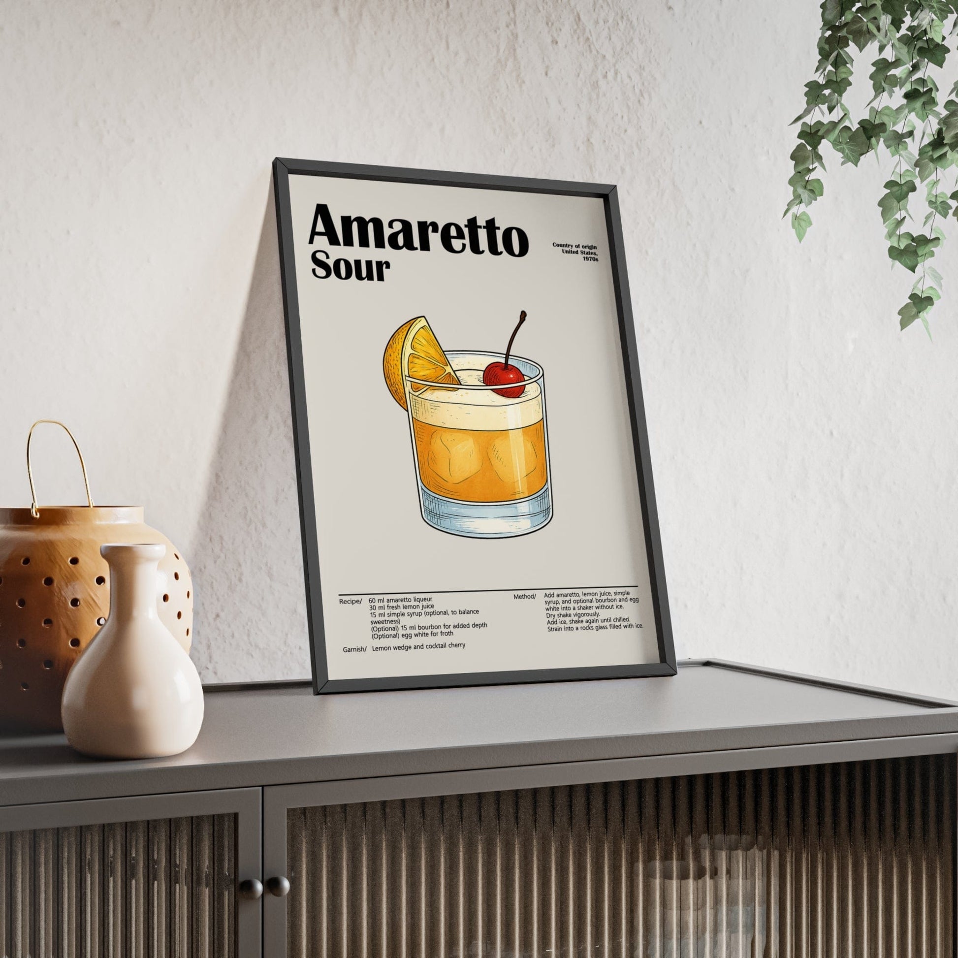 Framed Amaretto Sour Cocktail - Classic Bar Drink - print