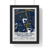 American Family Field map print framed in a black frame, ready to hang