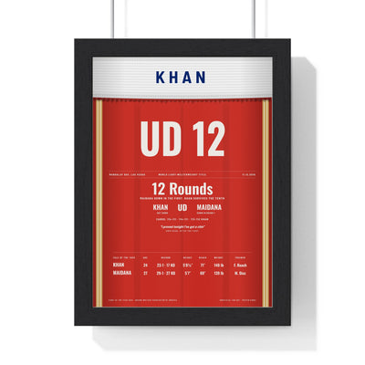 Khan v Maidana 2010 Boxing Poster framed in a black frame, ready to hang