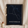 Amsterdam Metro Map Print - night style Amsterdam metro map print, light lines on a dark ground