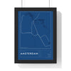 Amsterdam Metro Map Print - framed blueprint style Amsterdam metro map print with grid and scale bar