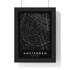 Amsterdam street map poster in black, minimal city map print framed in a black frame