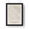 Amsterdam street map poster in cream, minimal city map print framed in a black frame