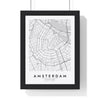 Amsterdam street map poster in white, minimal city map print framed in a black frame