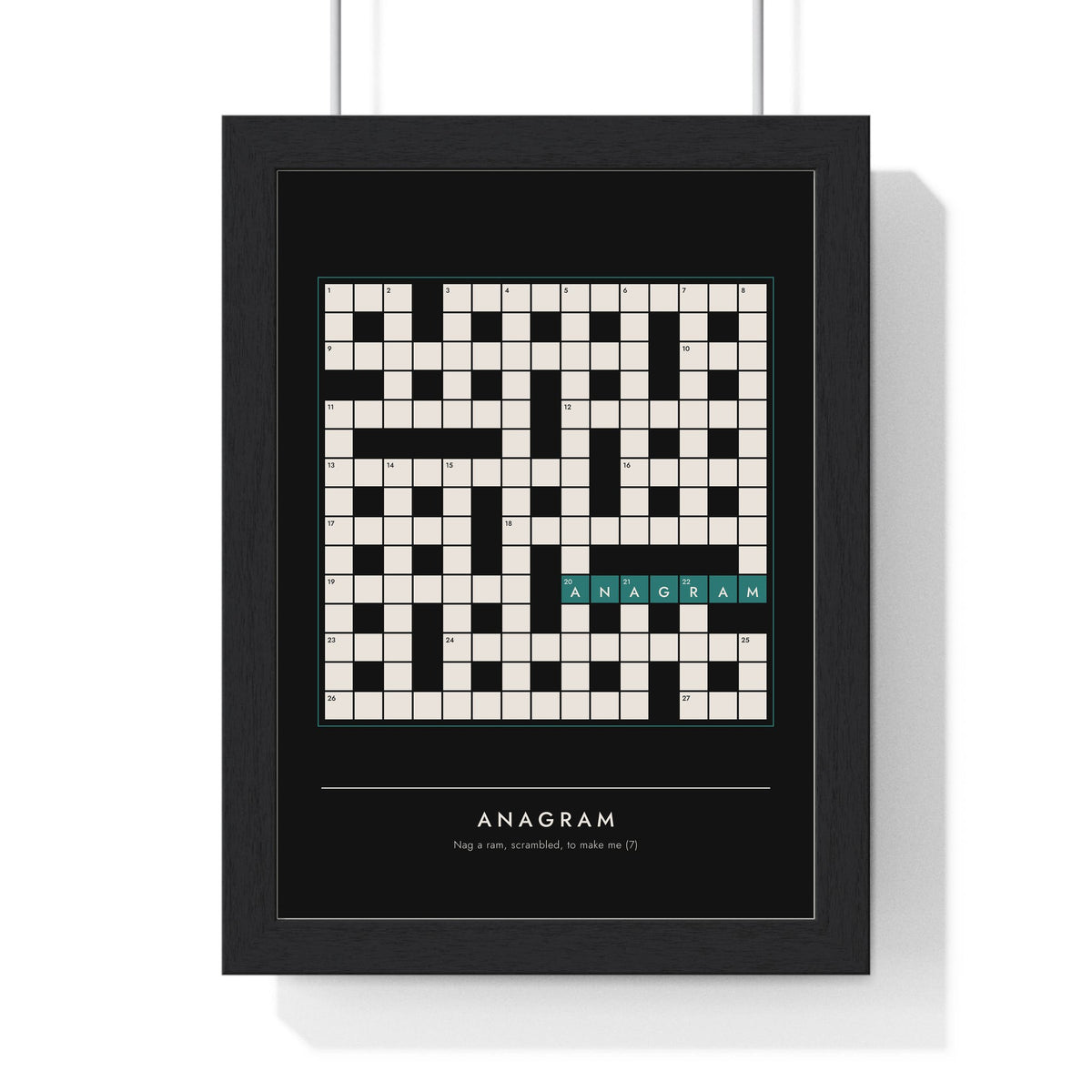 Anagram Crossword print framed in a black frame, ready to hang
