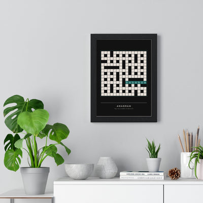 Anagram Crossword print framed on a living room wall