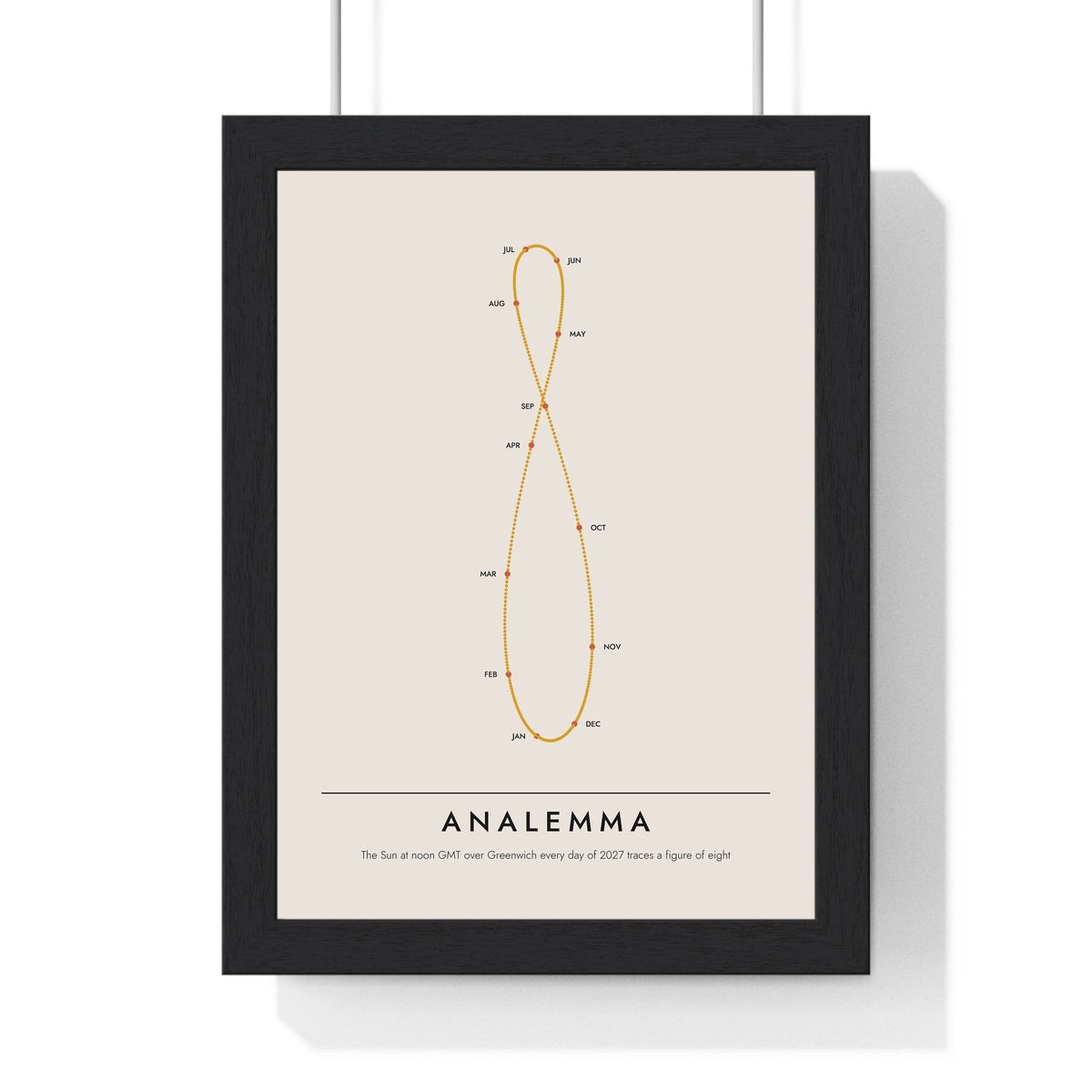 Analemma print framed in a black frame, ready to hang
