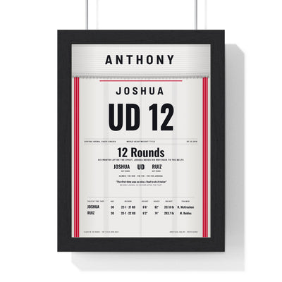 Joshua v Ruiz 2019 Boxing Poster framed in a black frame, ready to hang
