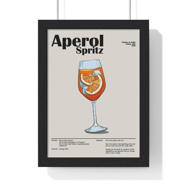 Aperol Spritz cocktail poster framed in black frame – modern bar wall art by Poster Kingz