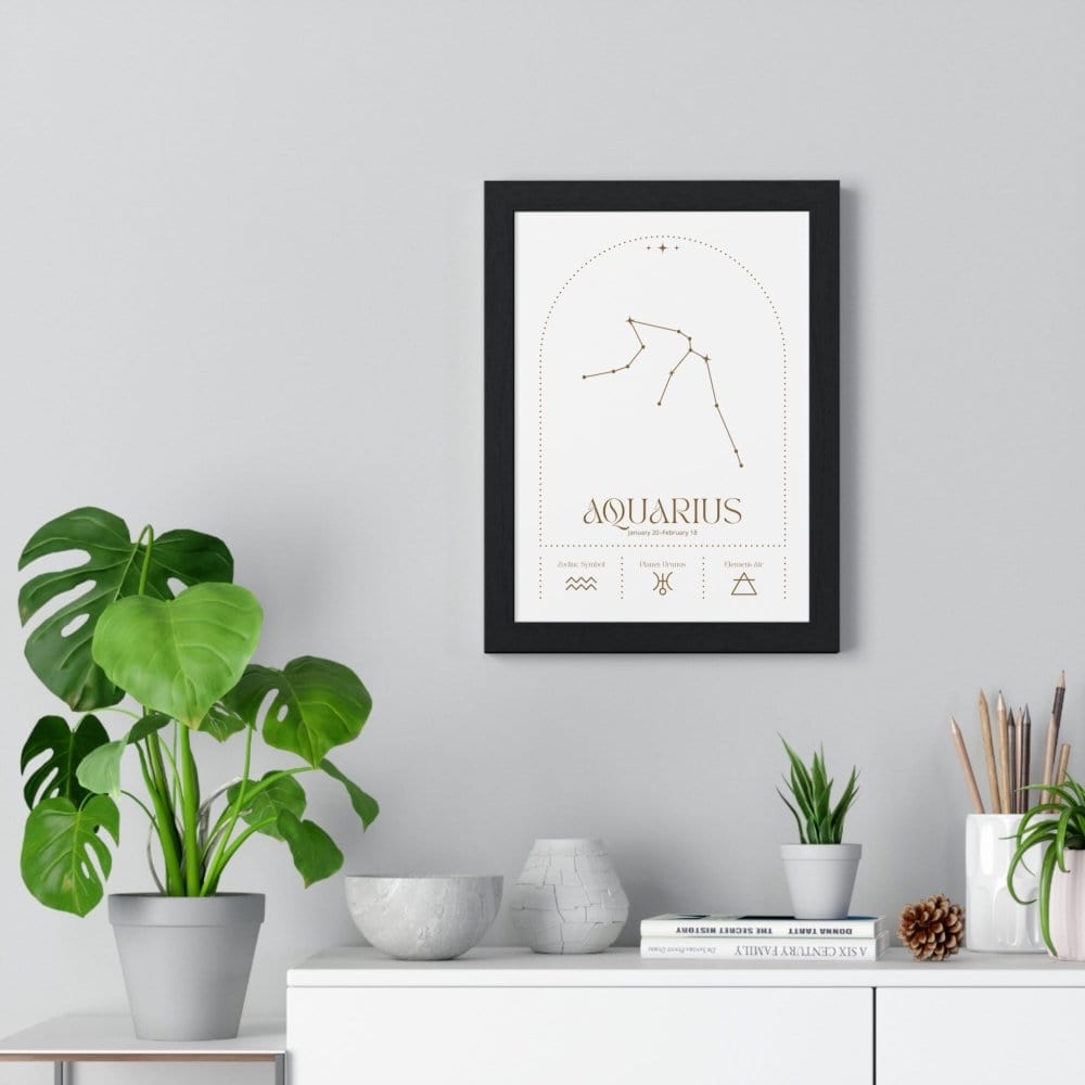 Framed Aquarius Minimalist Astrology Chart poster back view