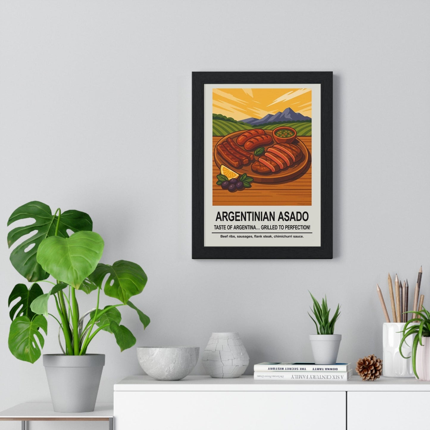 Framed Argentinian Asado Kitchen BBQ Food Print print