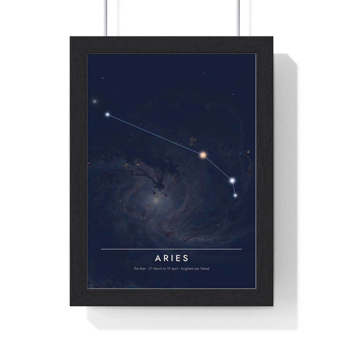 Aries Constellation print framed in a black frame, ready to hang