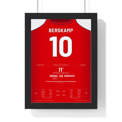Arsenal Bergkamp Goal 2002 Poster - Bergkamp 10 Pirouette framed in a black frame, ready to hang