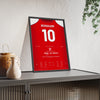 Arsenal Bergkamp Goal 2002 Poster - Bergkamp 10 Pirouette framed and leaning on a sideboard