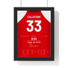 Arsenal Calafiori 33 Poster - 3-0 v Man City 2026 framed in a black frame, ready to hang