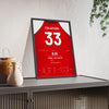 Arsenal Calafiori 33 Poster - 3-0 v Man City 2026 framed and leaning on a sideboard