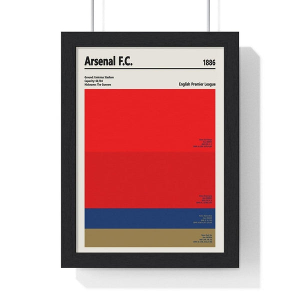 Framed Arsenal colour swatch print showing iconic red and white Gunners team colours